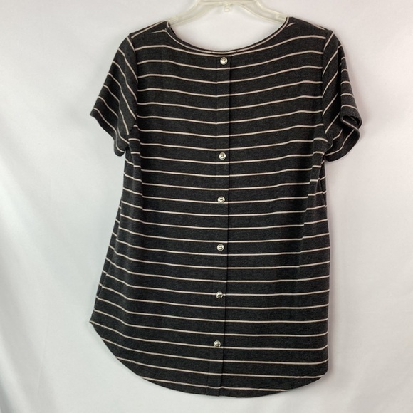 Pink Clover gray & tan striped T-shirt faux buttons med - Picture 5 of 7